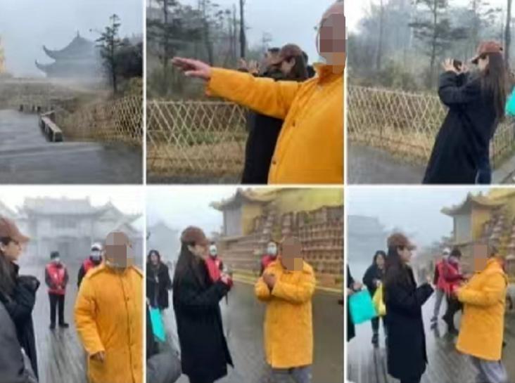 Baby 素颜出游被偶遇！皮肤白皙身材纤瘦，叉开腿拍游客照