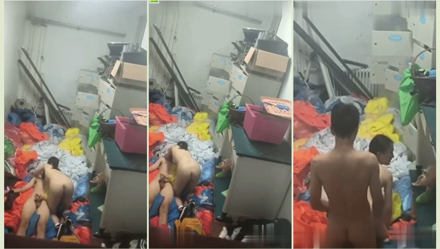【门事件】大连市第24中学在存放幕布的仓库中做爱❤️两个人发现被偷拍后呆住的表情太可爱了！