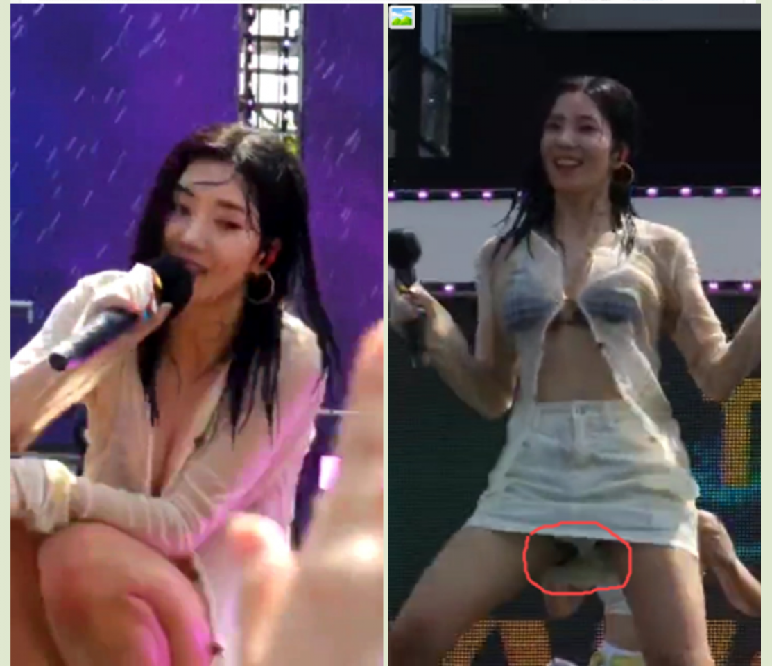 【门事件】H国女团❤️权恩妃❤️户外演出雨中湿身，好身材好奶子一蹦一跳，超短裙露出白色内裤！