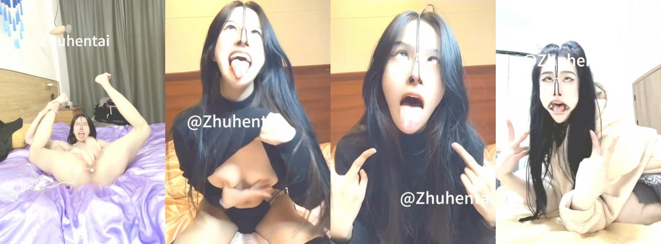 撸铁女神，无脑面部崩坏，阿黑颜00后【zhuhentai】收费私拍，各种变态式自黑，双洞紫薇