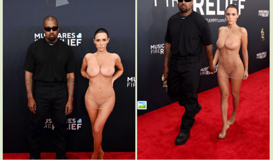 侃爷性奴之Kanye的妻子比安卡Bianca，格莱美颁奖典全裸大秀身材，身穿透明服装，露出胸部！