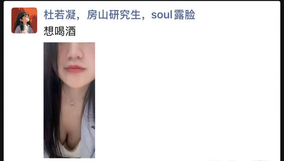 中国社会科学院大学研究生 杜若凝 在同学面前装清纯在Soul上卖骚 酷爱吃屌的癖好让她疯狂！