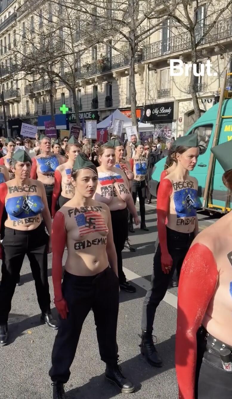 一群娘们儿露着胸游行，还是法国的三八节热闹啊（FEMEN 2025 三八节游行）