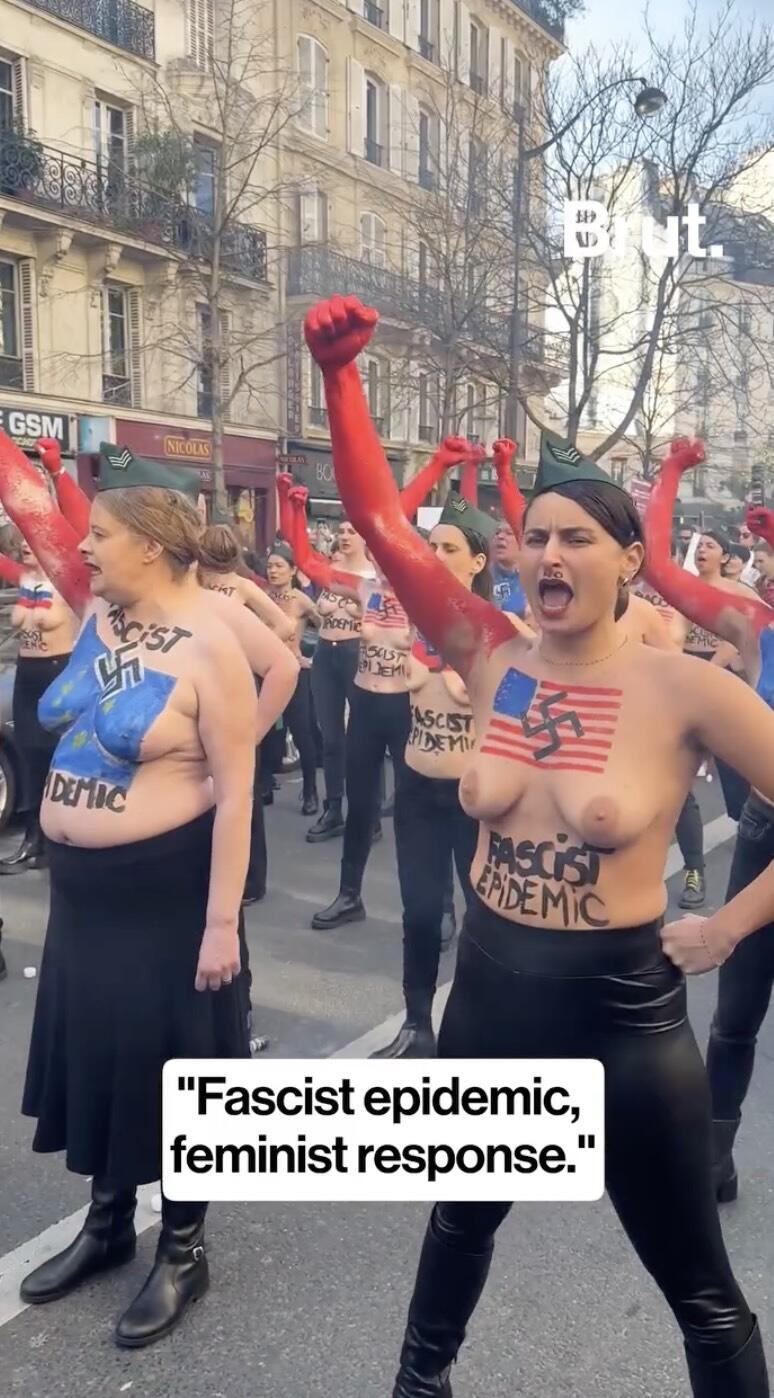 一群娘们儿露着胸游行，还是法国的三八节热闹啊（FEMEN 2025 三八节游行）