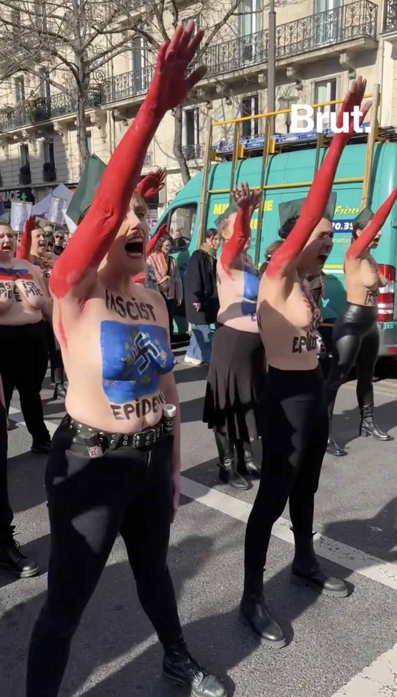一群娘们儿露着胸游行，还是法国的三八节热闹啊（FEMEN 2025 三八节游行）