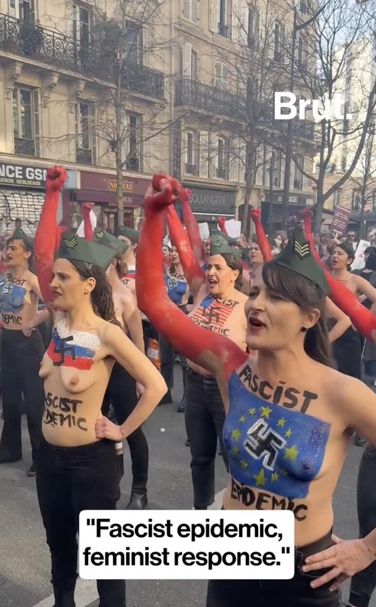 一群娘们儿露着胸游行，还是法国的三八节热闹啊（FEMEN 2025 三八节游行）