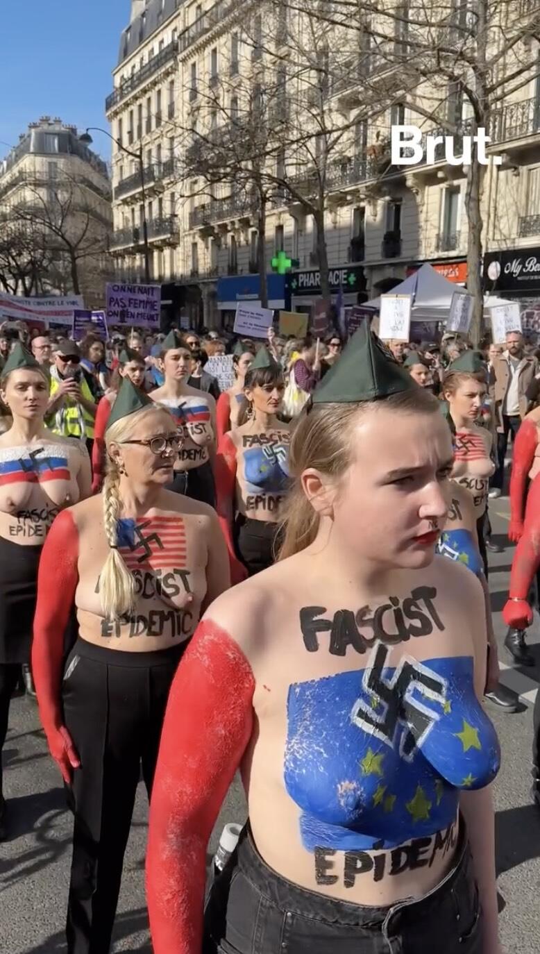 一群娘们儿露着胸游行，还是法国的三八节热闹啊（FEMEN 2025 三八节游行）