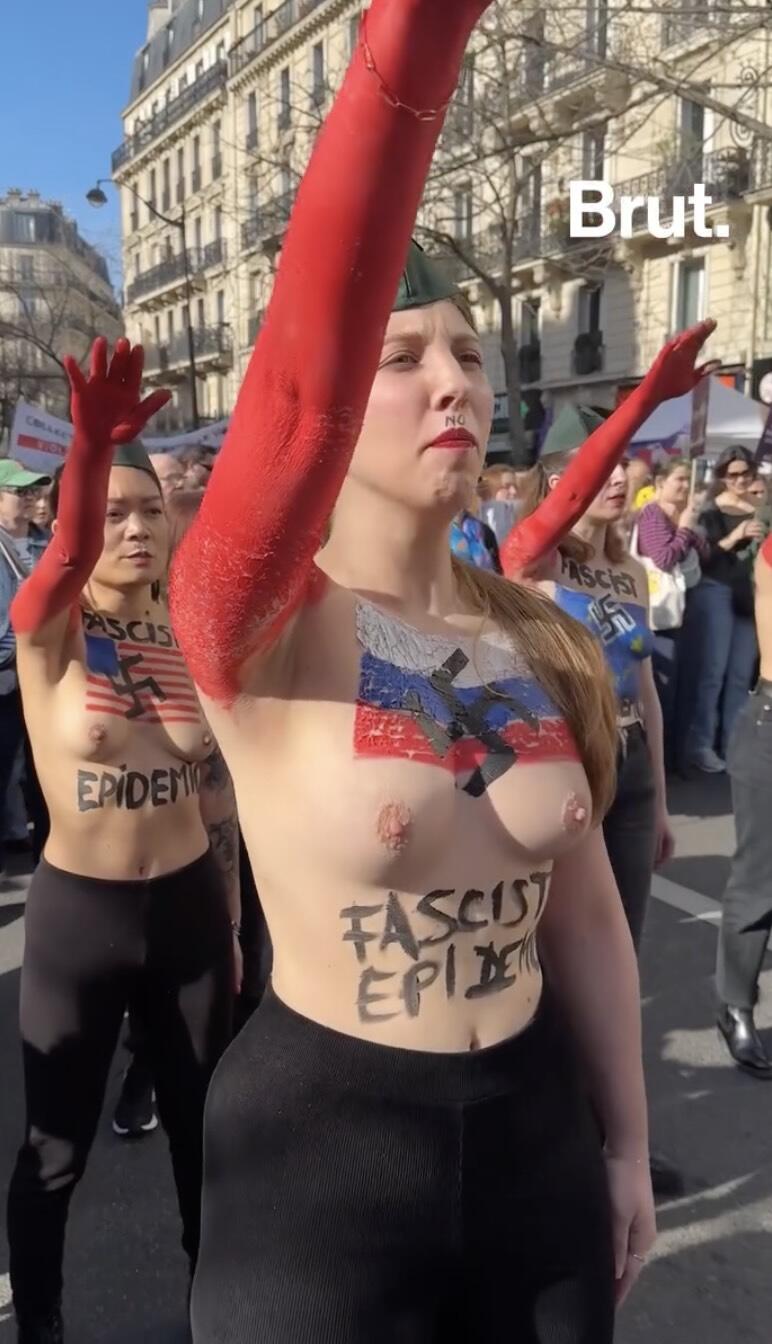 一群娘们儿露着胸游行，还是法国的三八节热闹啊（FEMEN 2025 三八节游行）