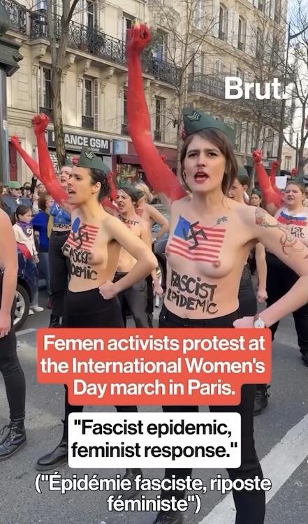 一群娘们儿露着胸游行，还是法国的三八节热闹啊（FEMEN 2025 三八节游行）