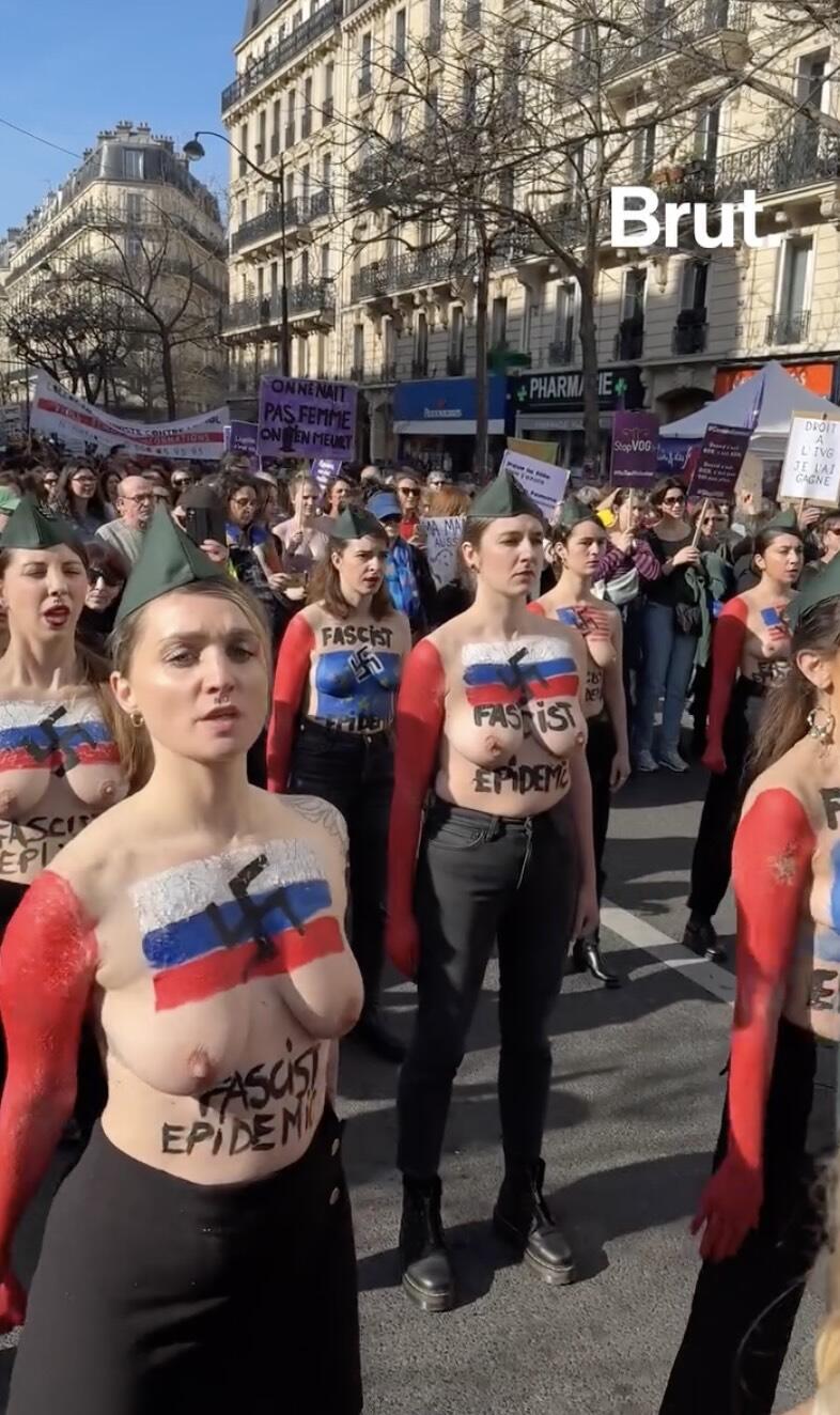 一群娘们儿露着胸游行，还是法国的三八节热闹啊（FEMEN 2025 三八节游行）