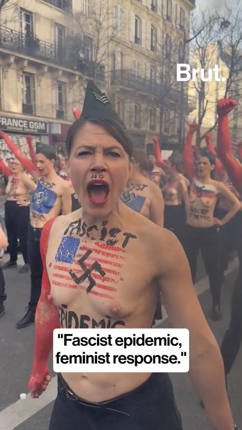 一群娘们儿露着胸游行，还是法国的三八节热闹啊（FEMEN 2025 三八节游行）