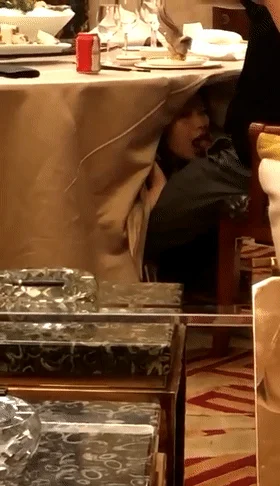 ❤️猎奇❤️玩的刺激 母狗圆卓餐厅坐下疯狂给主人口交，有钱人的快乐让人羡慕呀！